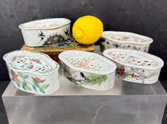 Antique Hand-Painted Chinese Export Porcelain Cricket Boxes, 1960s