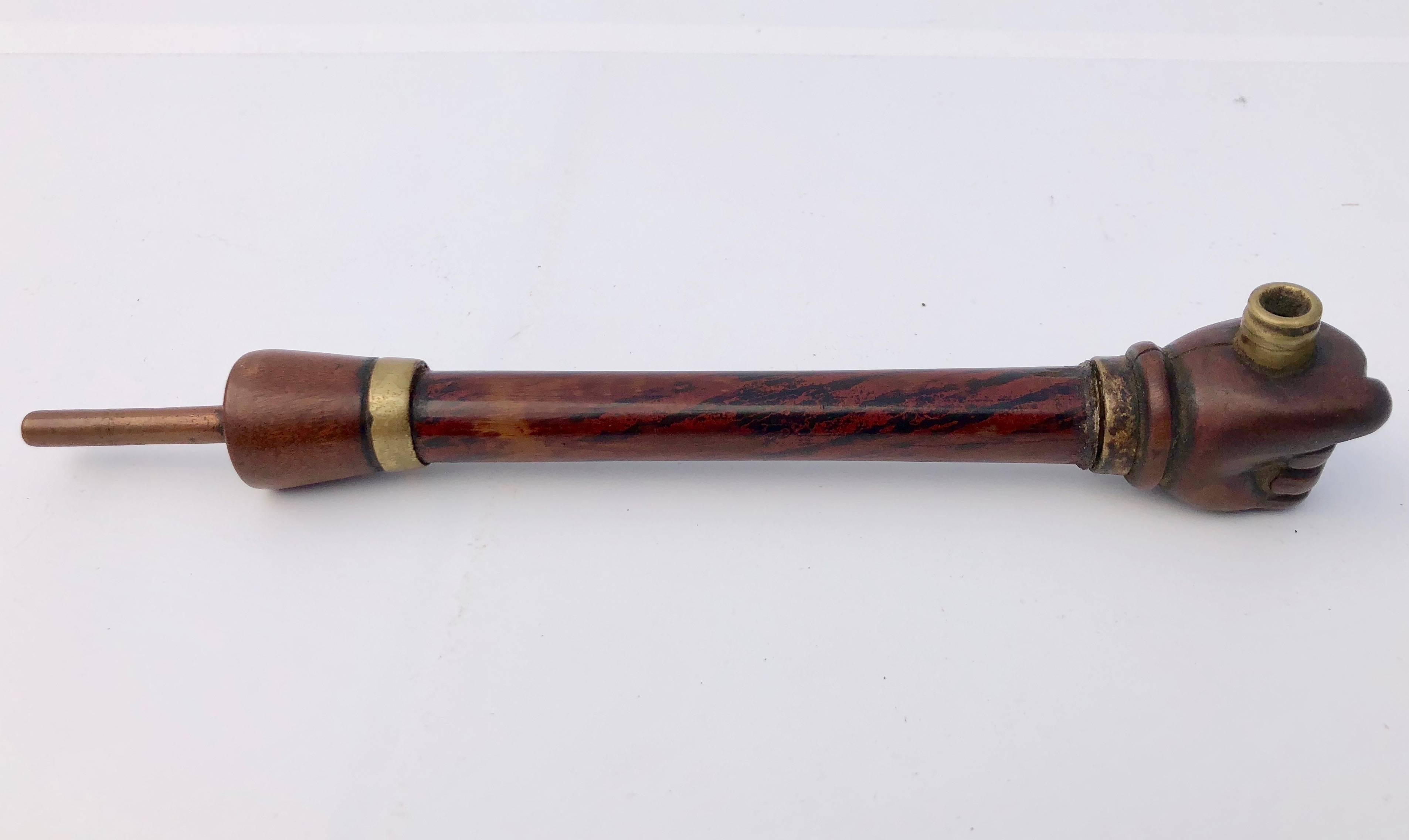 Wood Collection of Five Chinese Opium Travel Pipes and Yak Fur Pouch, 1800s For Sale