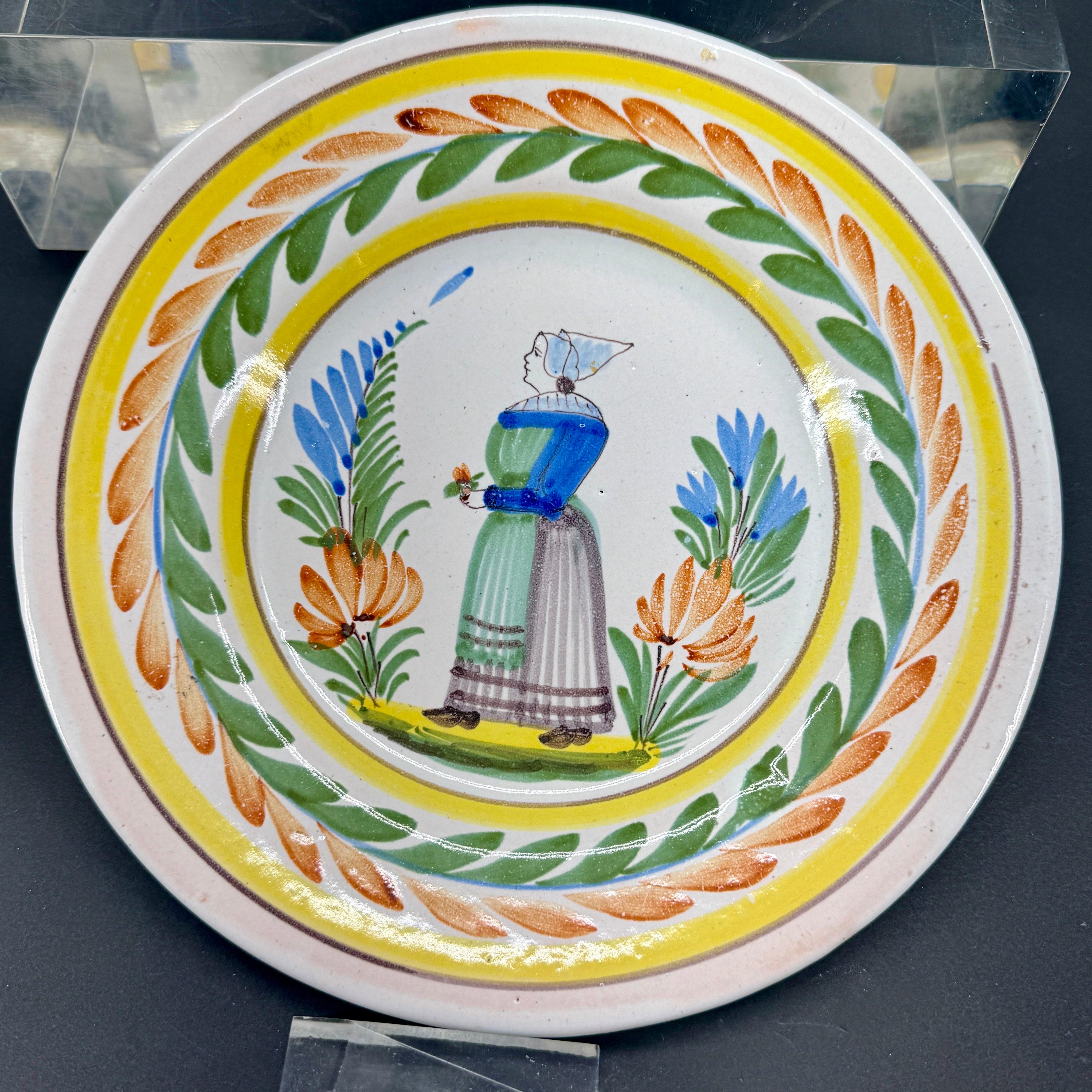 Colección de 5 platos franceses de loza de Quimper Provincial francés en venta