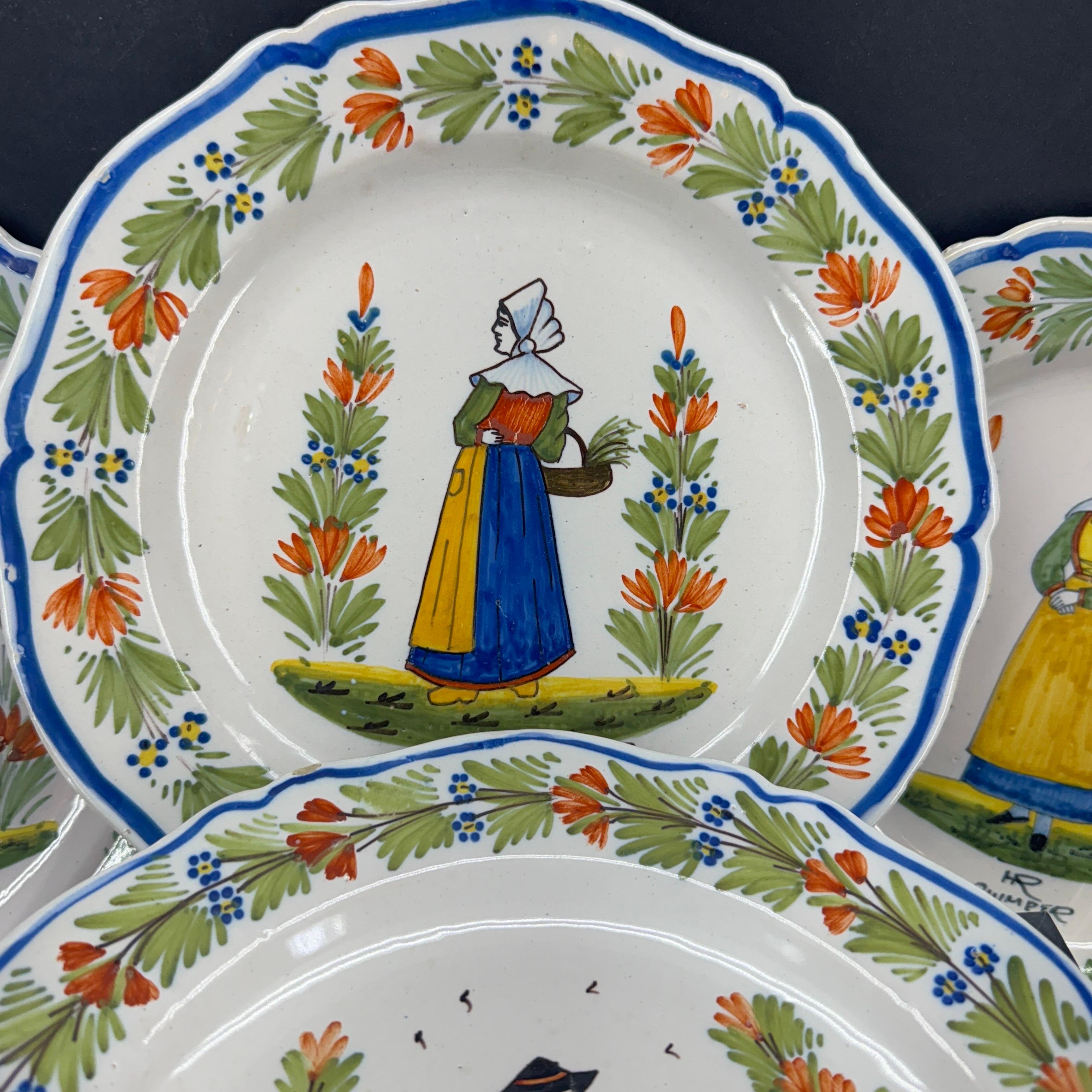 20th Century Collection of 5 French Quimper Faience Plates For Sale