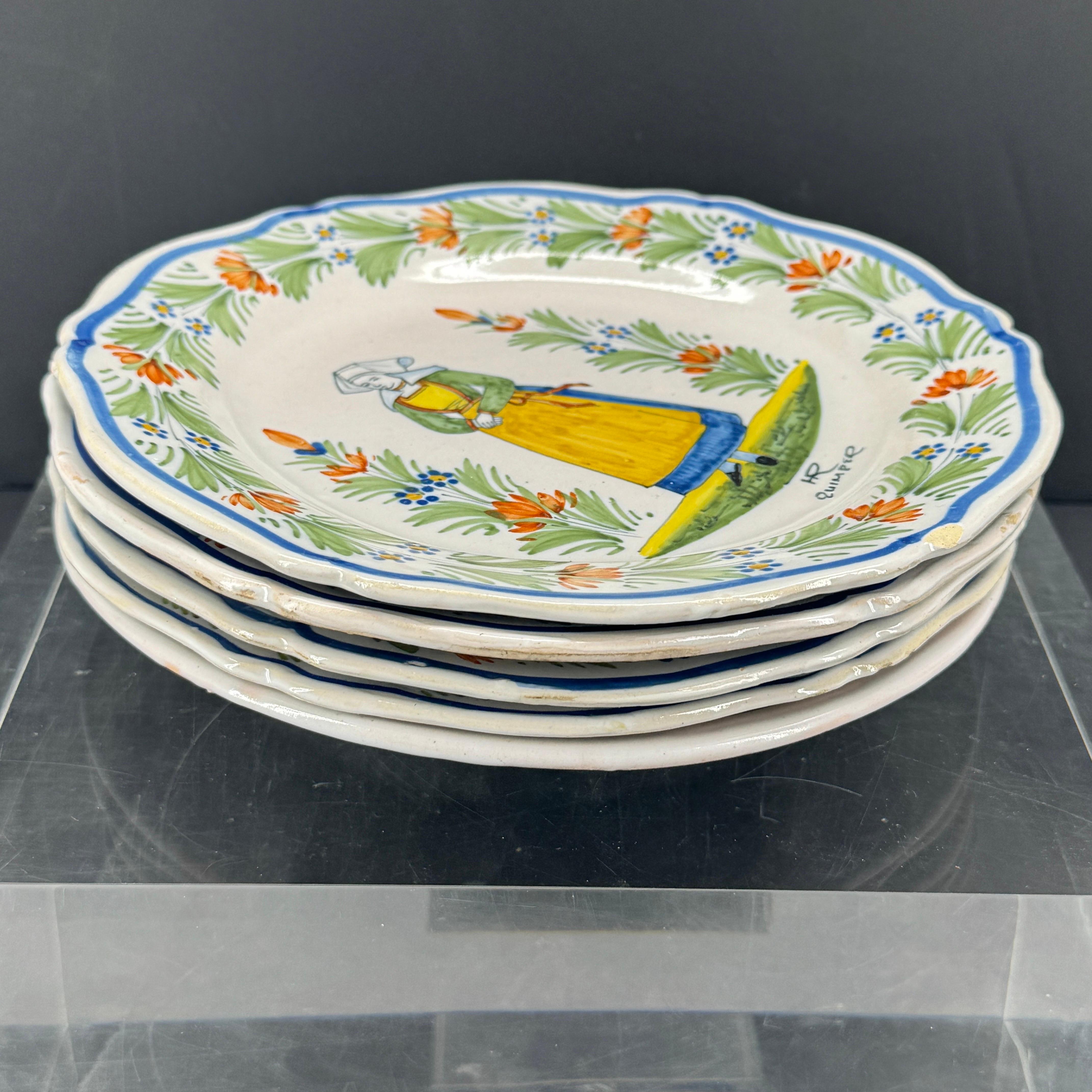 Collection of 5 French Quimper Faience Plates For Sale 3