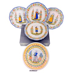 Used Collection of 5 French Quimper Faience Plates