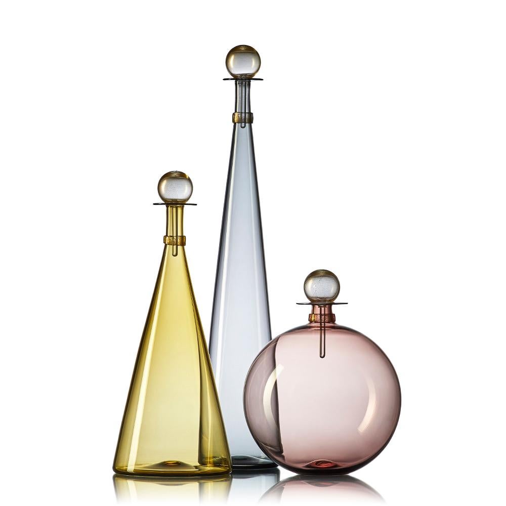 American Collection of 5 Large Hand Blown Glass Carafes in Smoke Colors by Vetro Vero