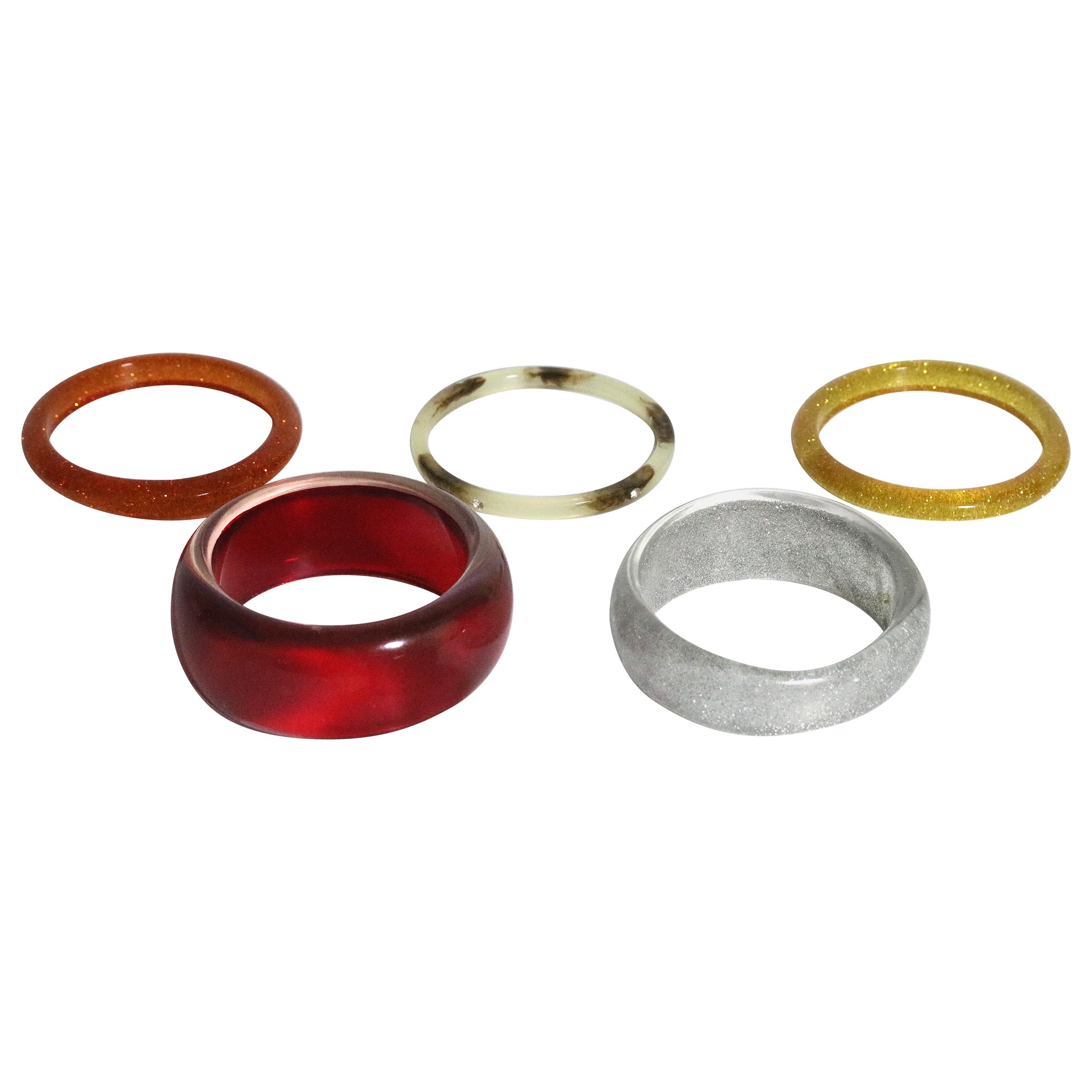Collection 5 Thermoplastic & A. Bittar Bangle Bracelets-1950s to 1990 For Sale