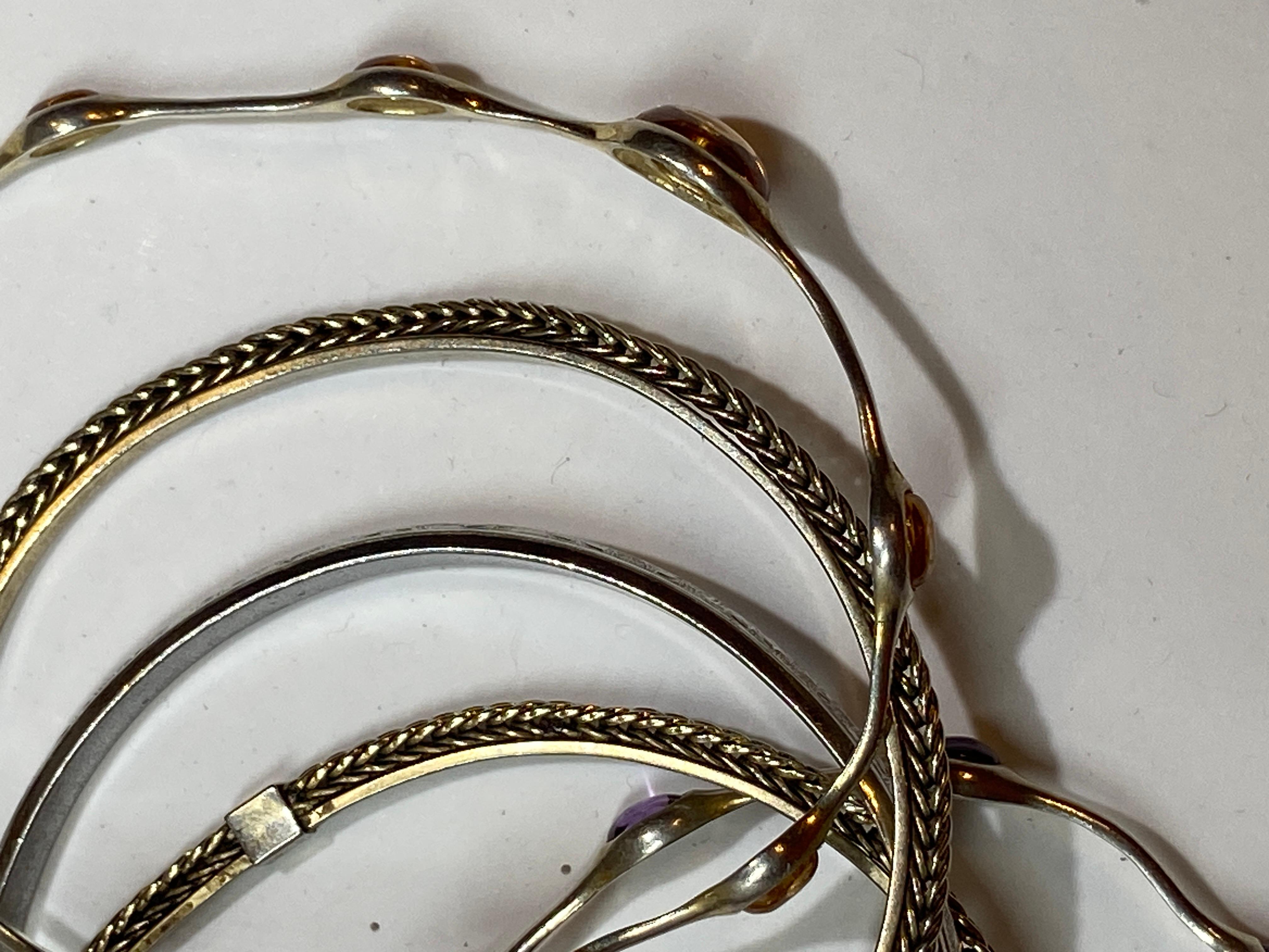 Collection Of 5 Multi Designed Sterling Silver Bracelets For Sale 10