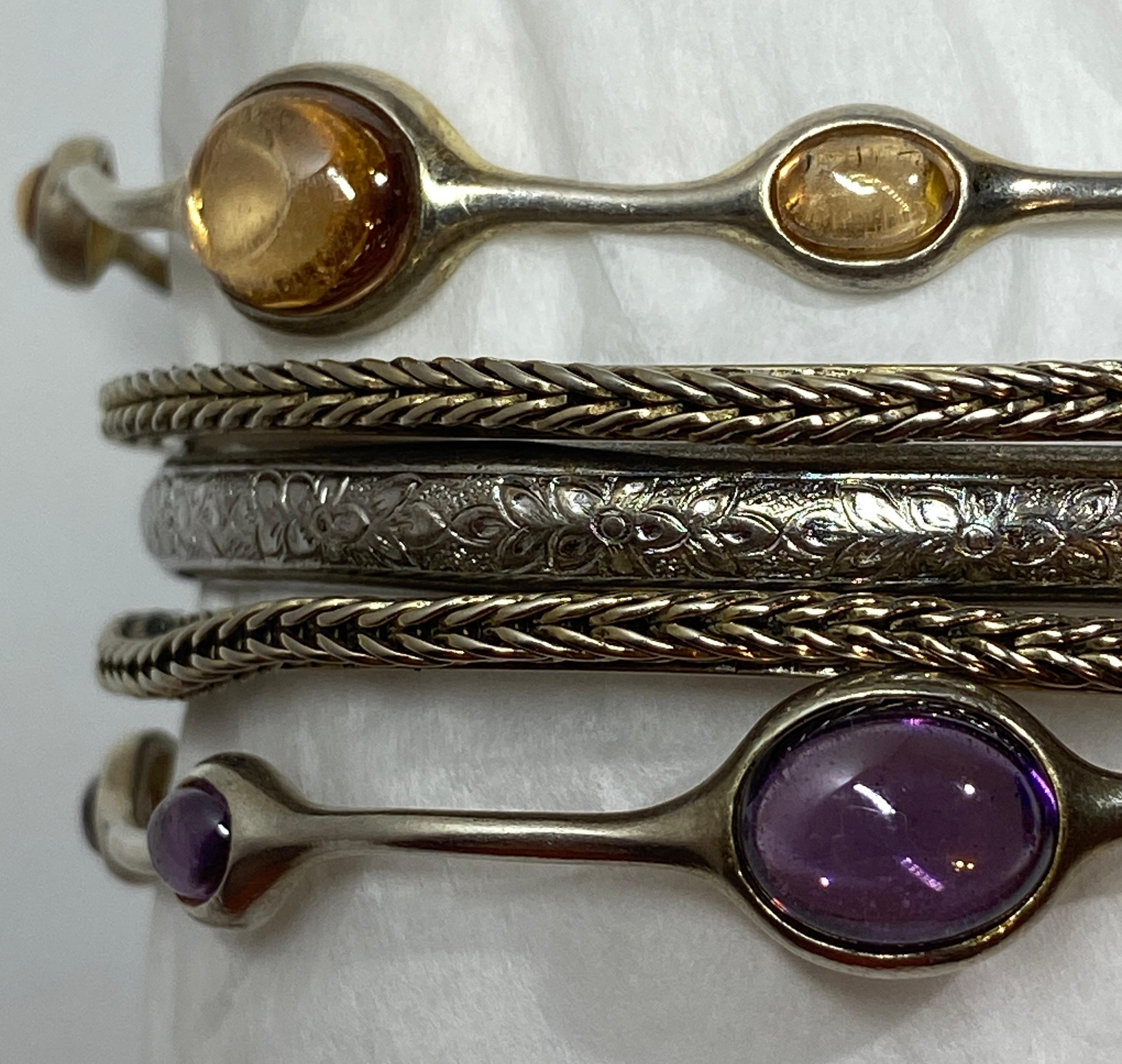 Women's or Men's Collection Of 5 Multi Designed Sterling Silver Bracelets For Sale