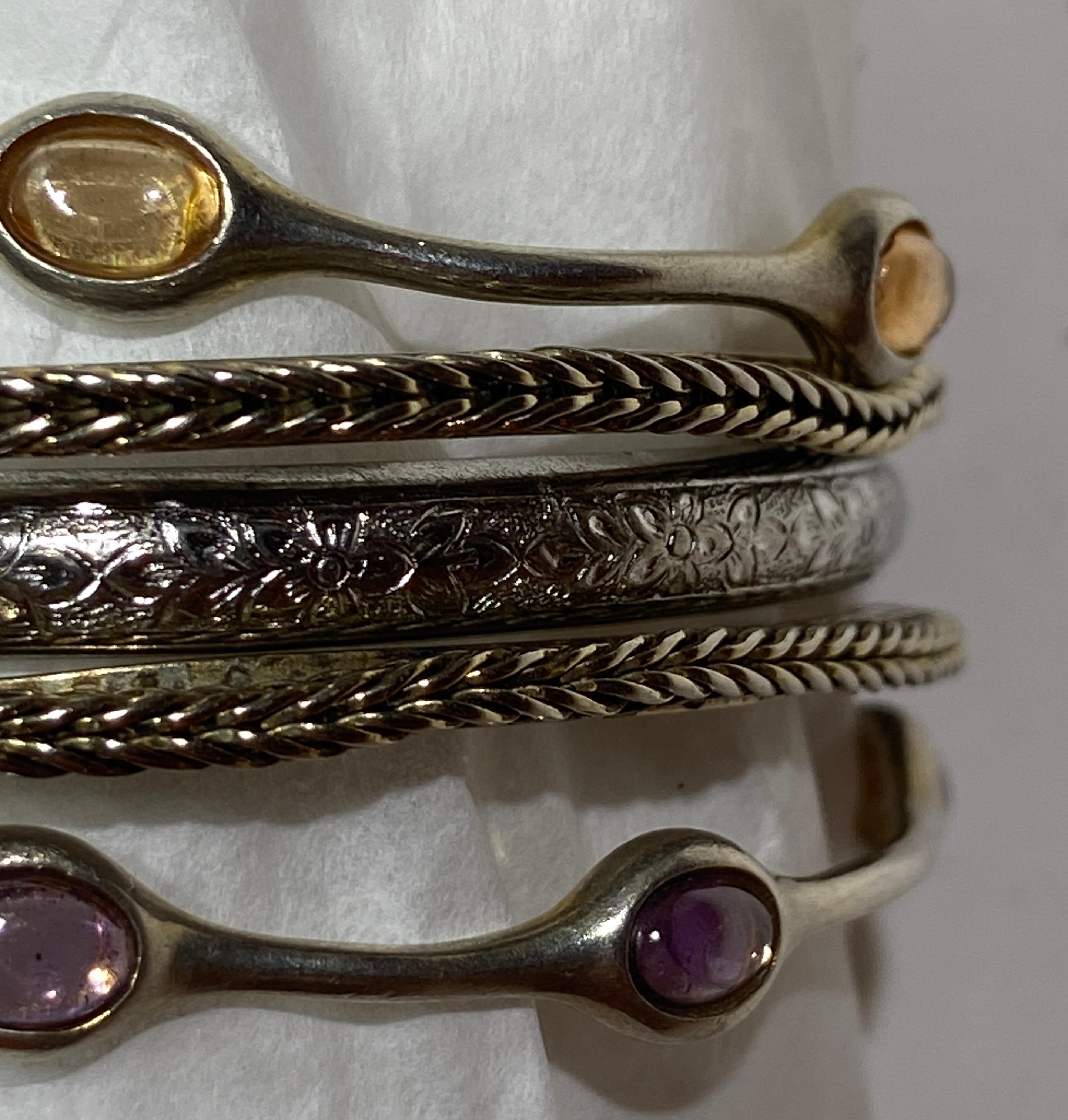 Collection Of 5 Multi Designed Sterling Silver Bracelets For Sale 4