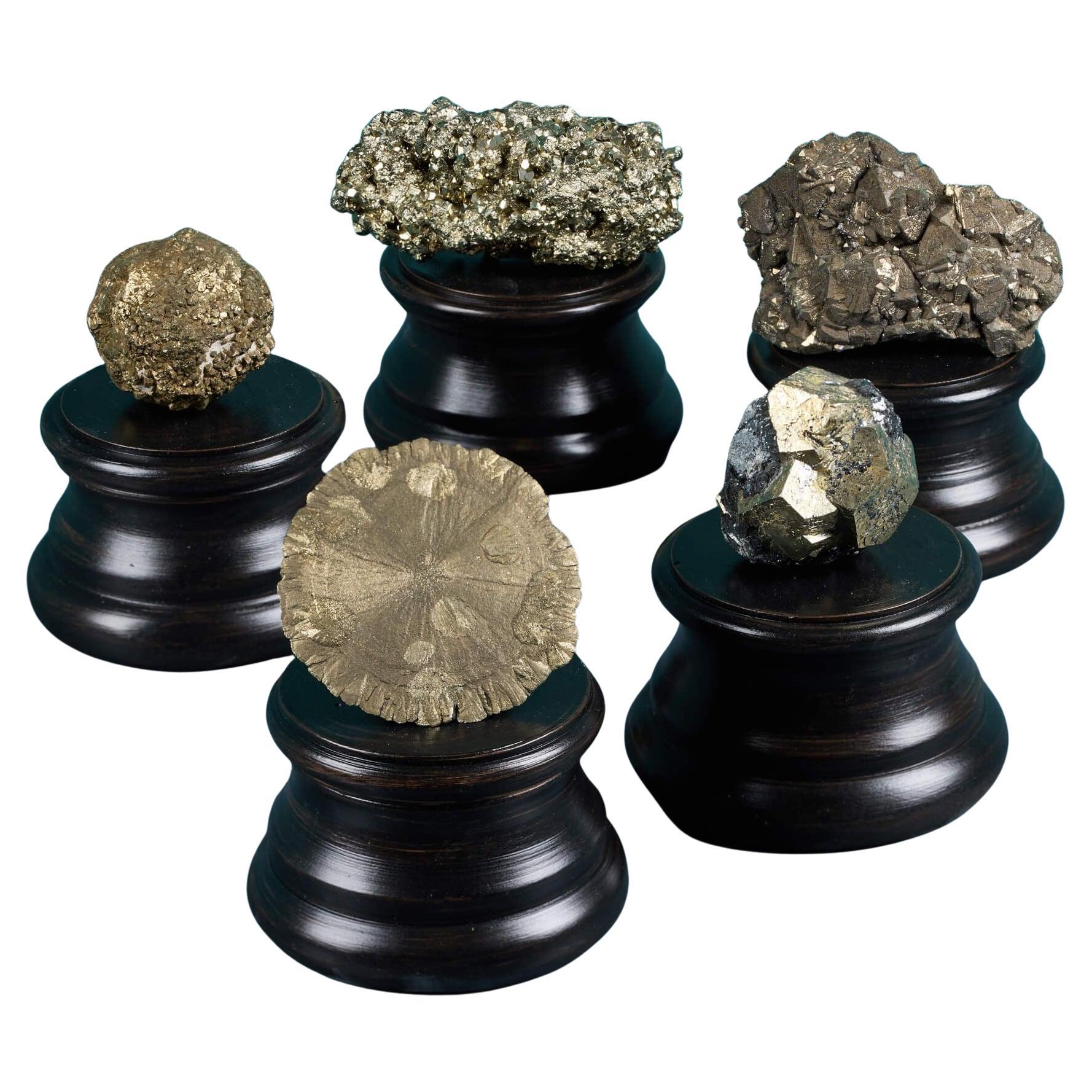 Kollektion von 5 natürlichen Pyrit- Mineralexemplaren