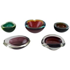 Collection of 5 "Sommerso" Murano Bowls in Mouth Blown Art Glass, 1960s