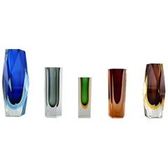 Collection of 5 "Sommerso" Murano Vases in Mouth Blown Art Glass, 1960s