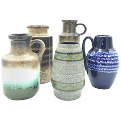 Collection of 5 Vintage West German Art Vases from the 1970s