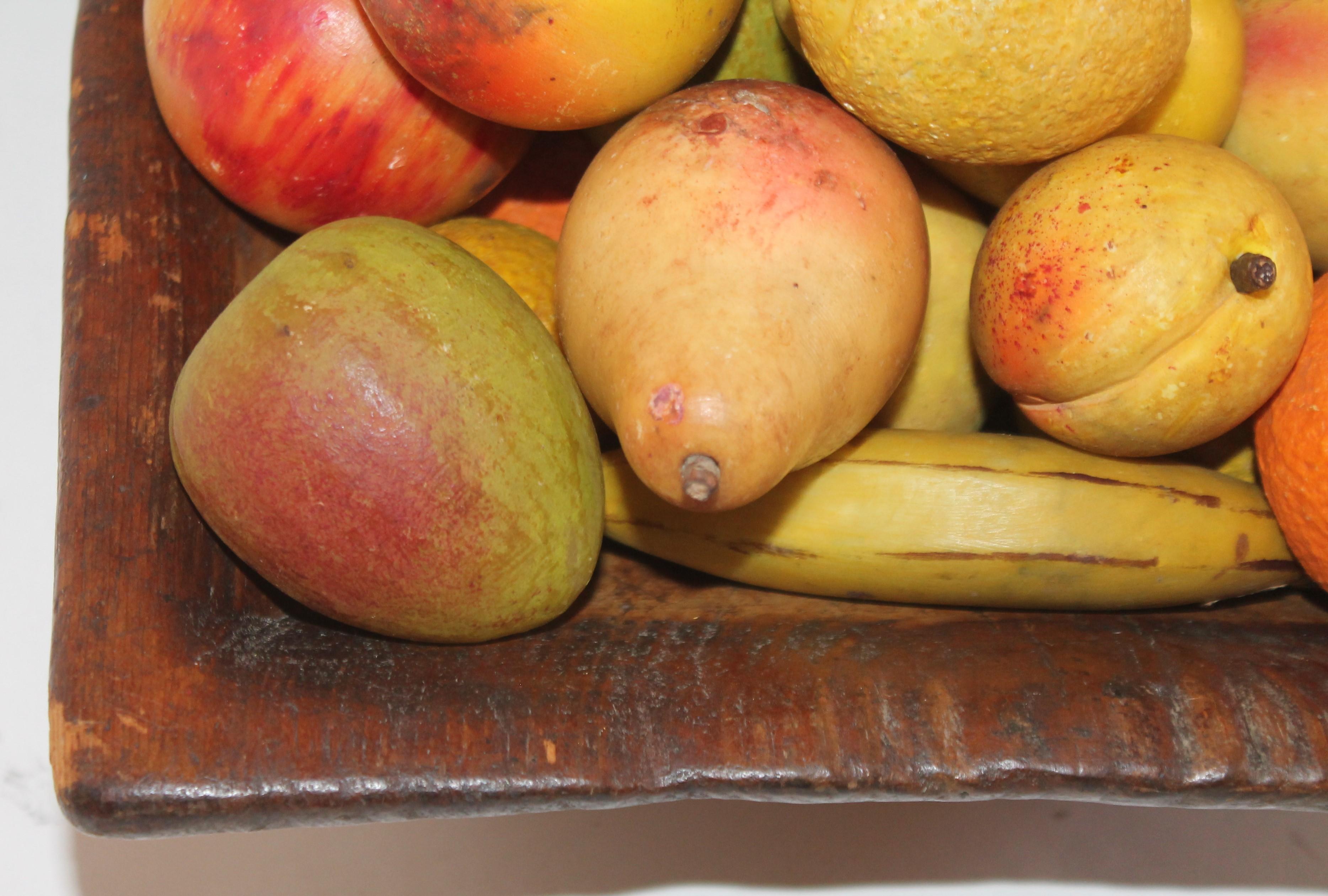 Collection of 50 Pieces of Stone Fruit in 19th Century Hand Carved Bowl In Good Condition In Los Angeles, CA