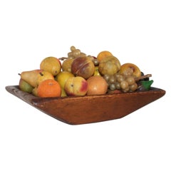 Collection of 50 Pieces of Stone Fruit in 19th Century Hand Carved Bowl