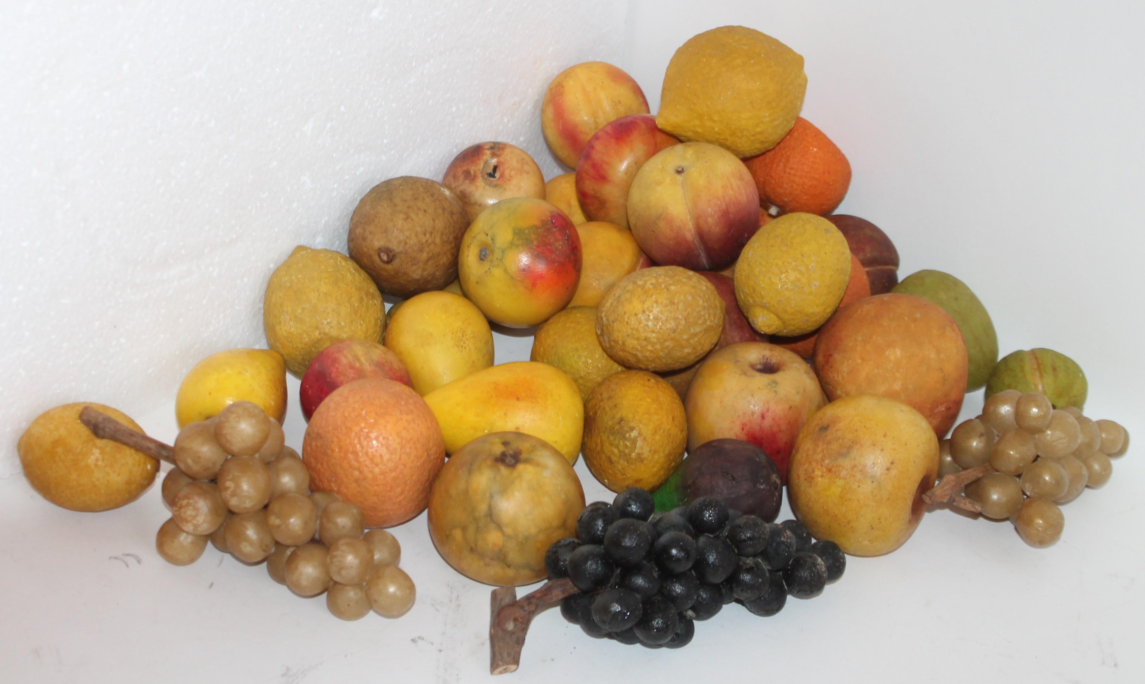 Collection of 50 Pieces, Stone Fruit in 19th Century Hand Carved Bowl 1