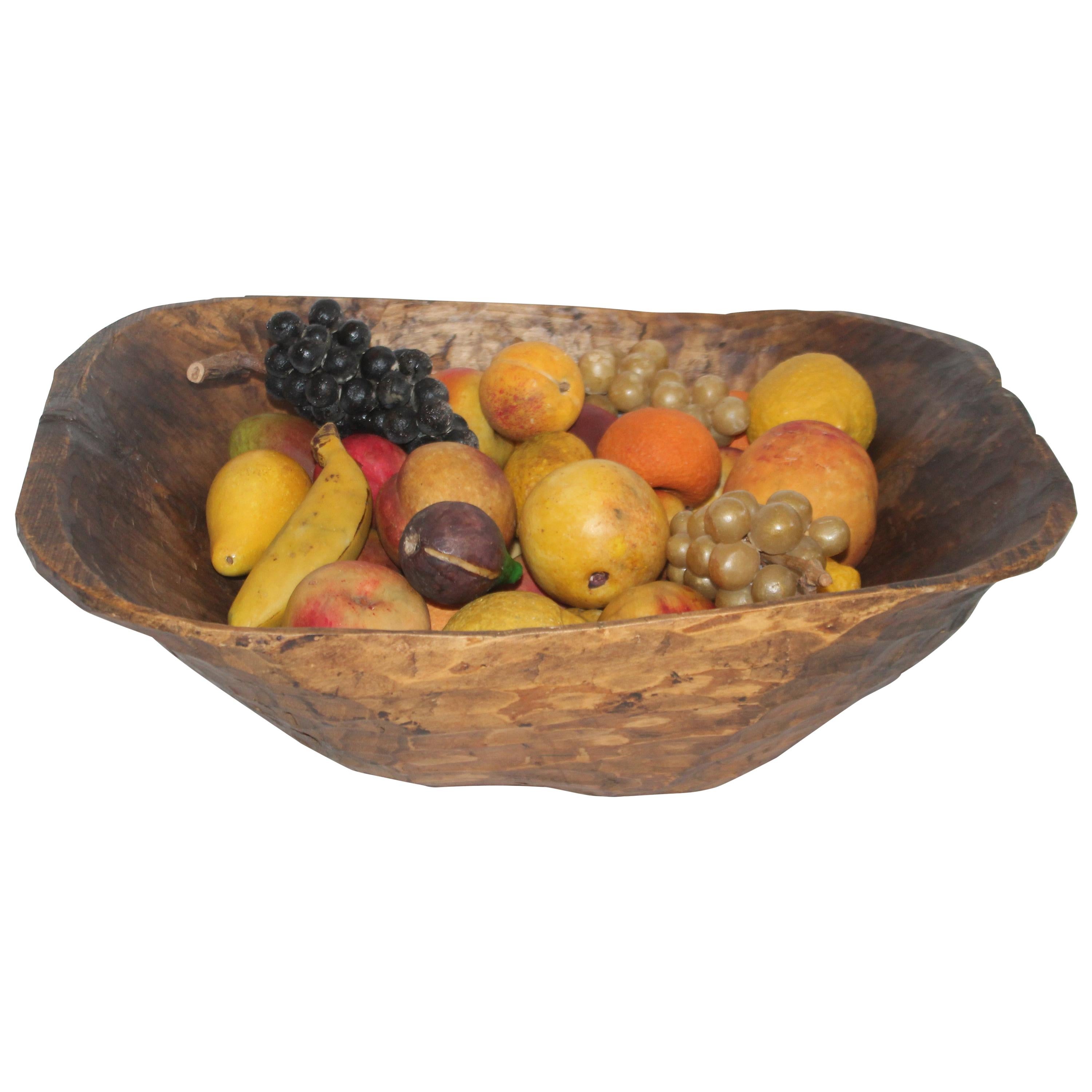 Collection of 50 Pieces, Stone Fruit in 19th Century Hand Carved Bowl