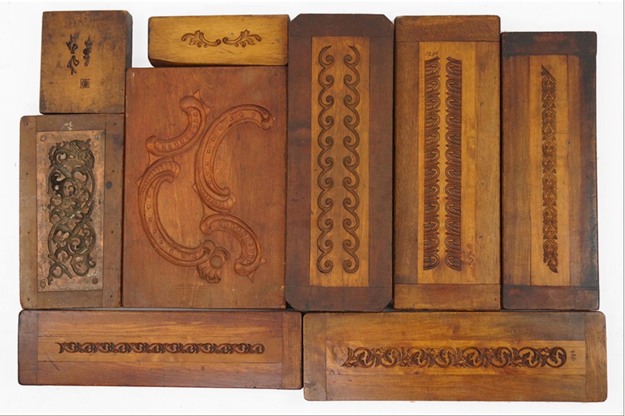 Brutalist Collection of 5o 19th Century Carved Wood Molds for Castings, Sizes Vary For Sale