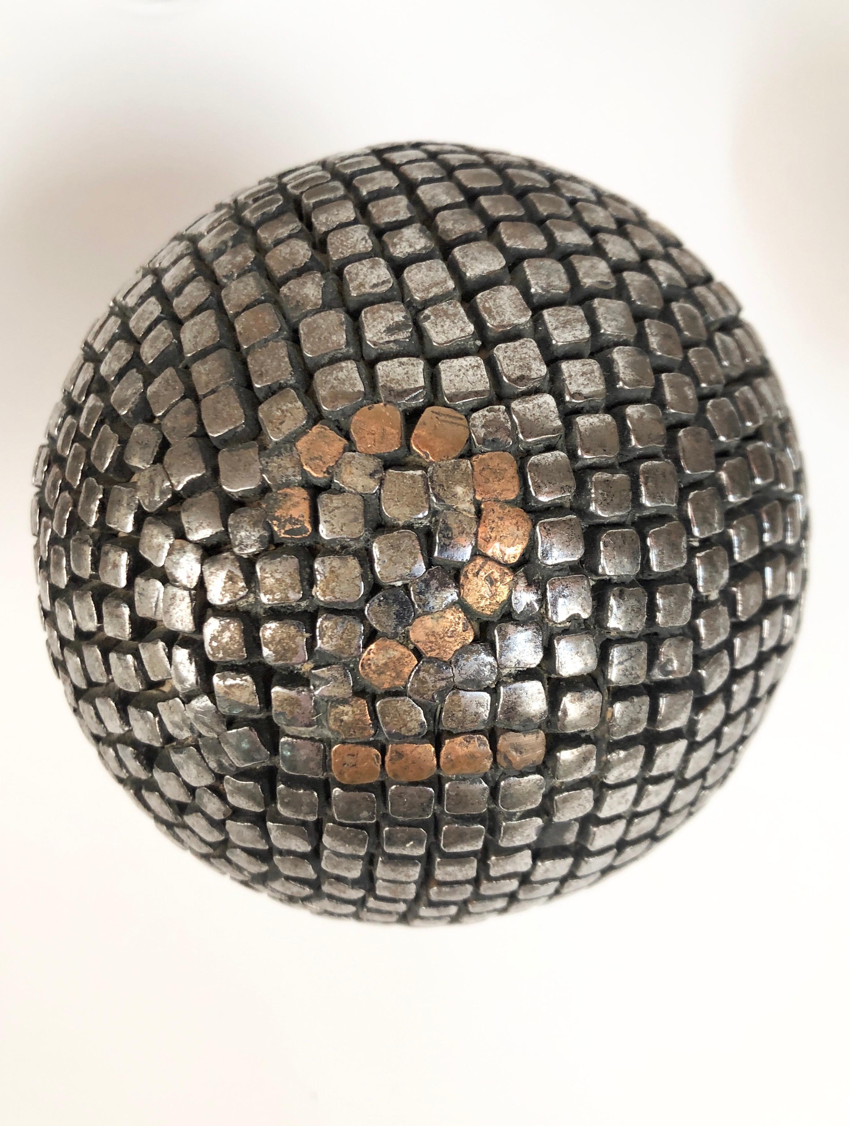 Early 20th Century Collection of 6 Antique French Steel and Brass Studded Pétanque Balls
