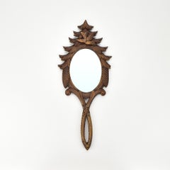 Collection of 6 Antique Hand-Carved Wood Vanity Mirrors Brienz Black Forest