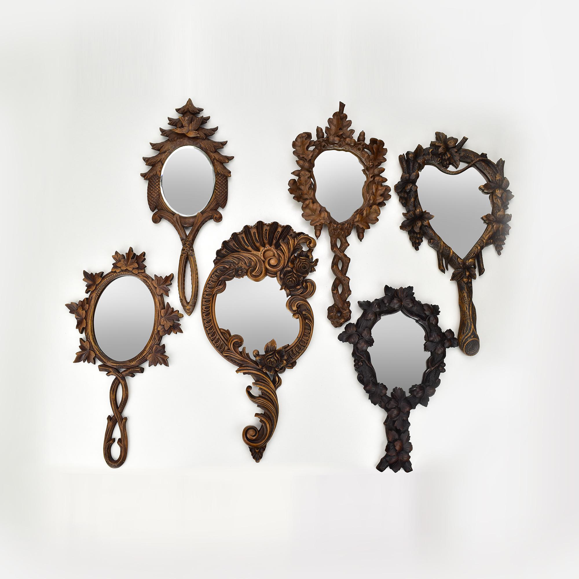 Collection of 6 Antique Hand-Carved Wood Vanity Mirrors Brienz Black Forest For Sale 15