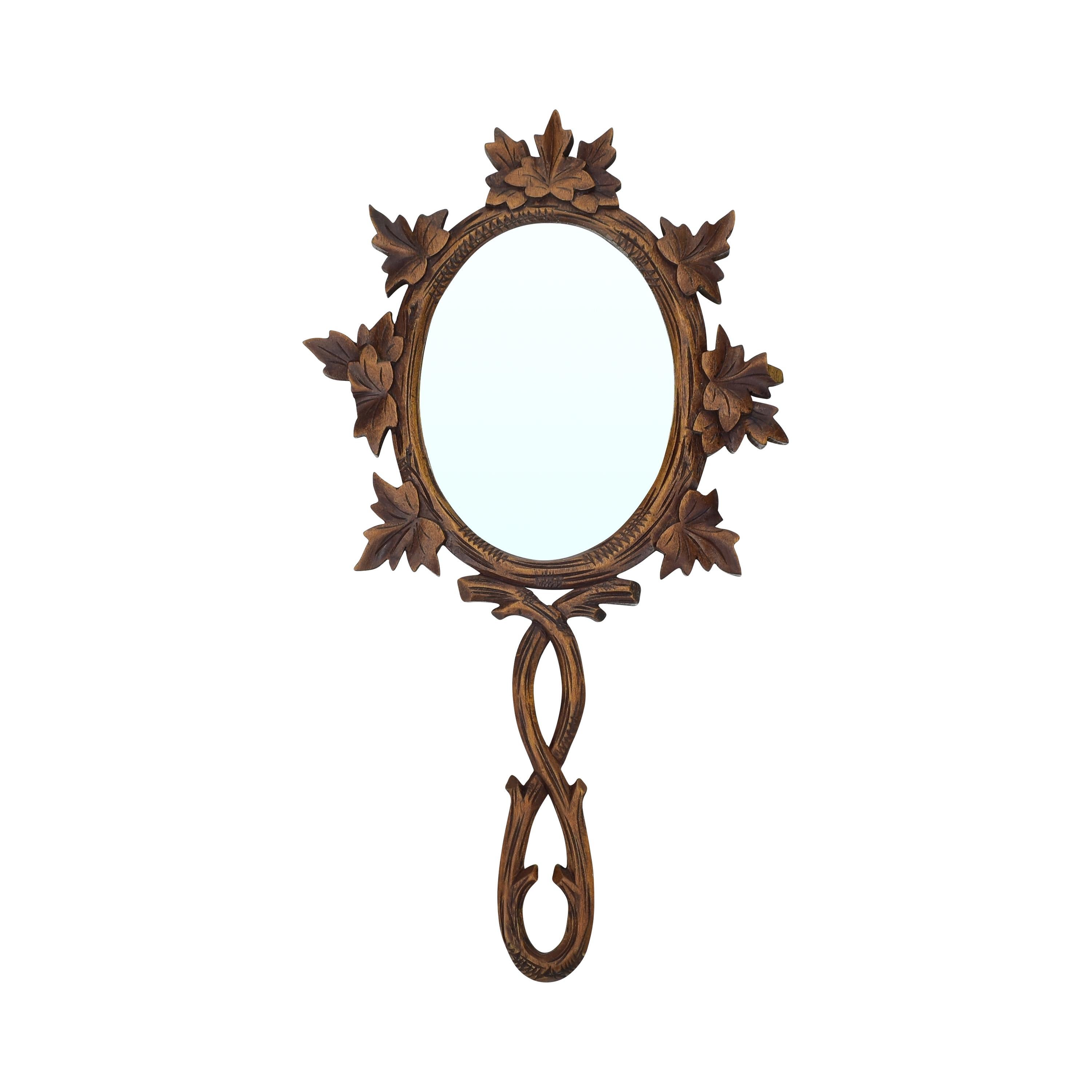 Collection of 6 Antique Hand-Carved Wood Vanity Mirrors Brienz Black Forest In Good Condition For Sale In Bad Säckingen, DE
