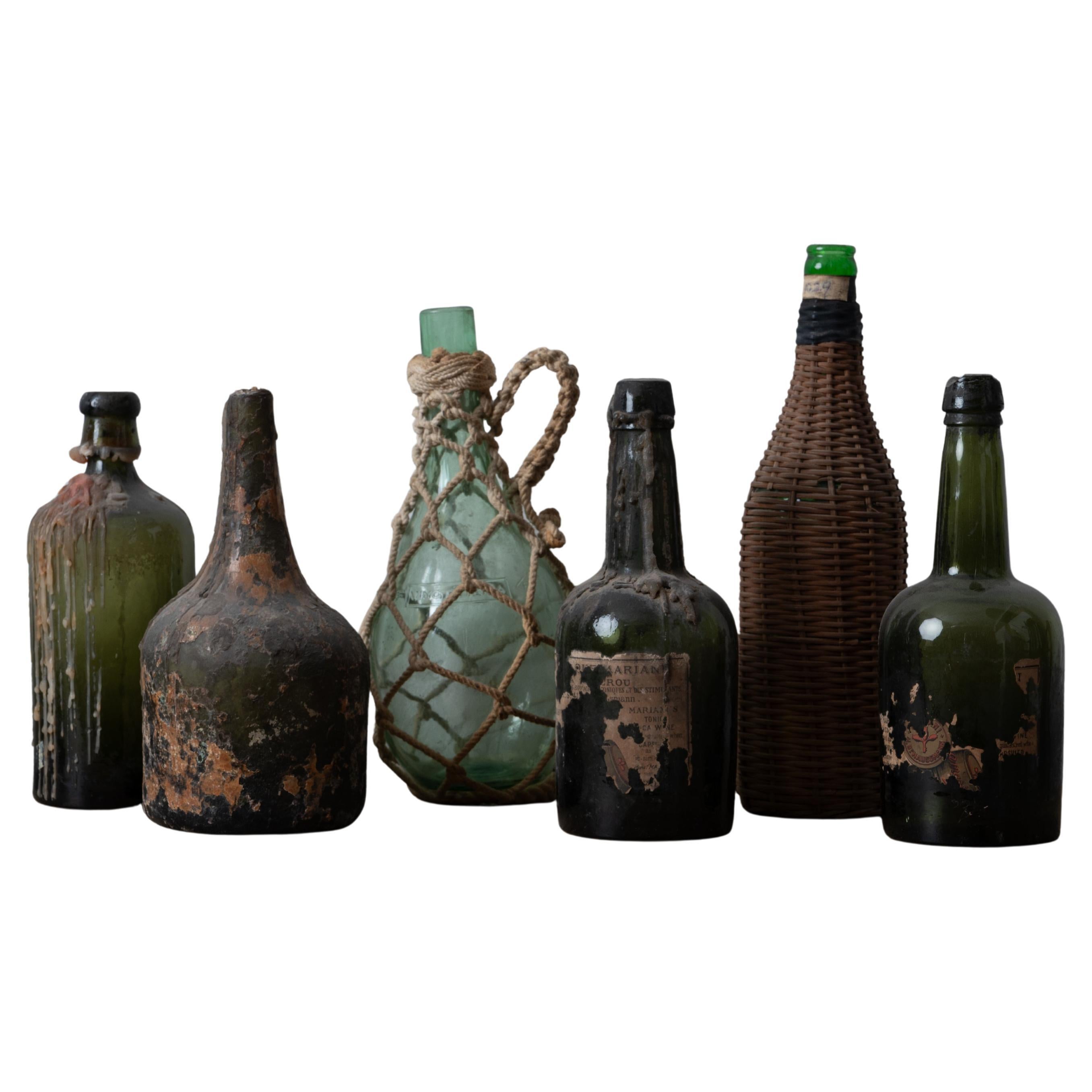 Collection of 6 Antique Wine Bottles - Coca Mariani, Woven Wicker - Savannah, Ga