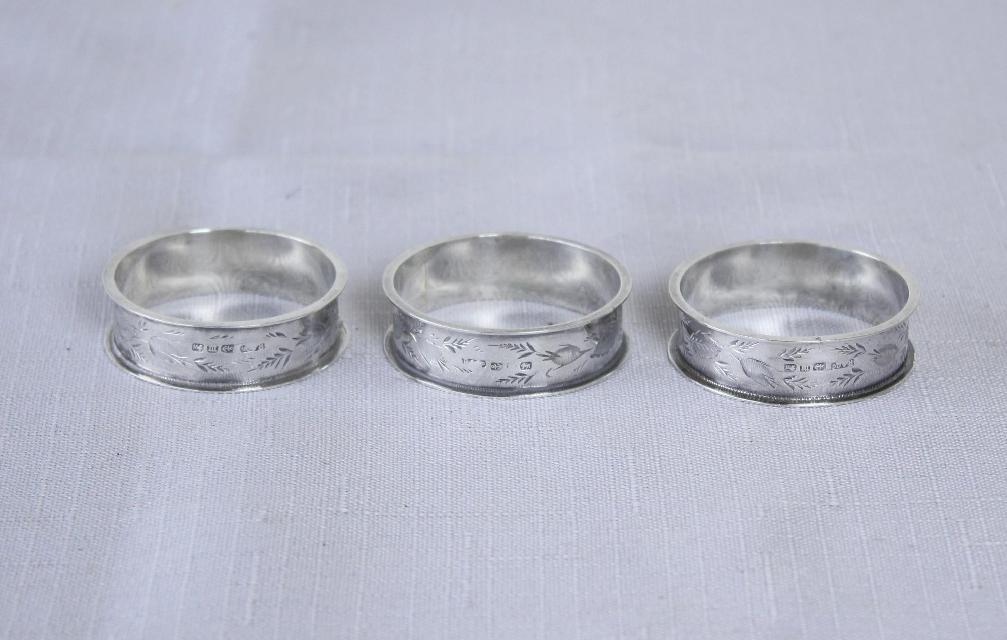 Collection of 6 Assorted English Hallmarked Napkin Rings In Good Condition For Sale In Port Chester, NY