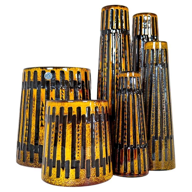 Collection of 6 Ceramic Vases and One Platter Upsala Ekeby Nevada 1962