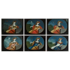 Collection of 6 Églomisé Zodiac Paintings, French, 19th Century