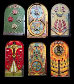 Collection Of 6 Graphic Antique Colorful Wall Mountable Pinball Games