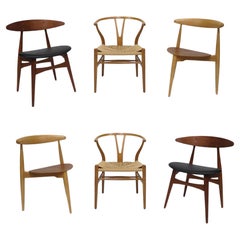 Collection of 6 Hans Wegner Chairs, Wishbone, Heart, CH33