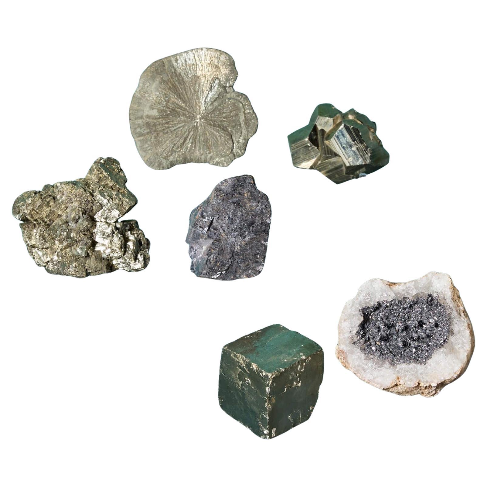 Collection of 6 Prehistoric Minerals including Galena & Pyrite Specimens