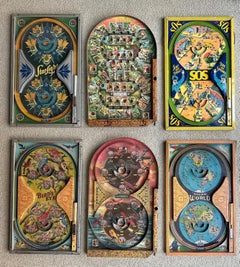 Collectional of 6 Rare Figure Eight Antique Graphic and Colorful Pinball Games