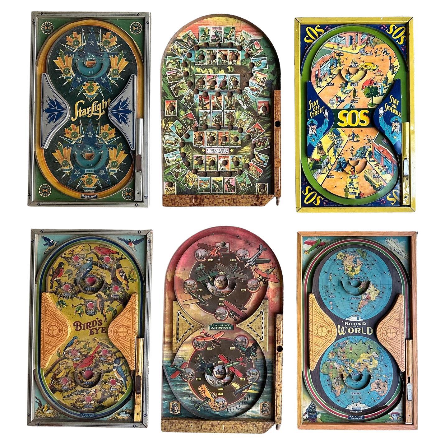 Collection of 6 Rare Figure Eight Antique Graphic And Colorful Pinball Games im Angebot