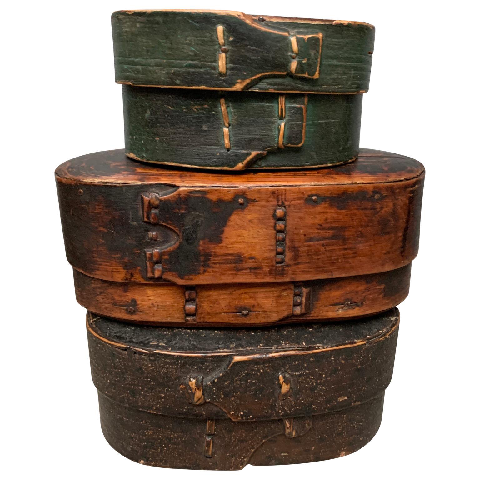 Folk Art Collection of 6 Swedish 19th Century Painted Boxes