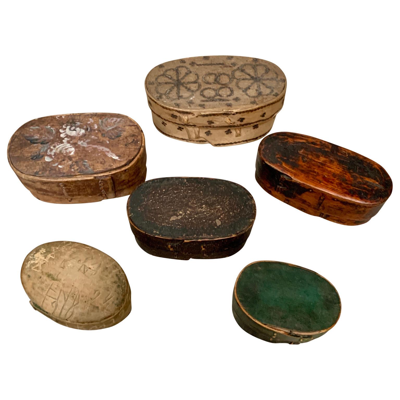 Collection of 6 Swedish 19th Century Painted Boxes In Good Condition In Haddonfield, NJ