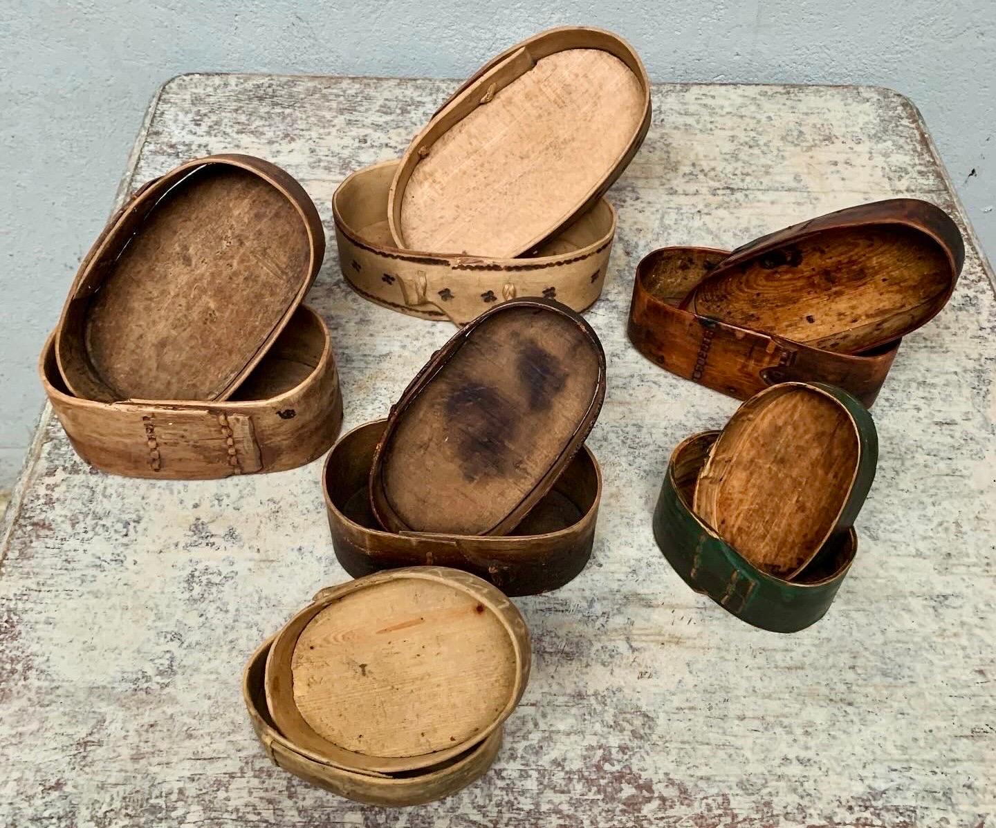 Wood Collection of 6 Swedish 19th Century Painted Boxes