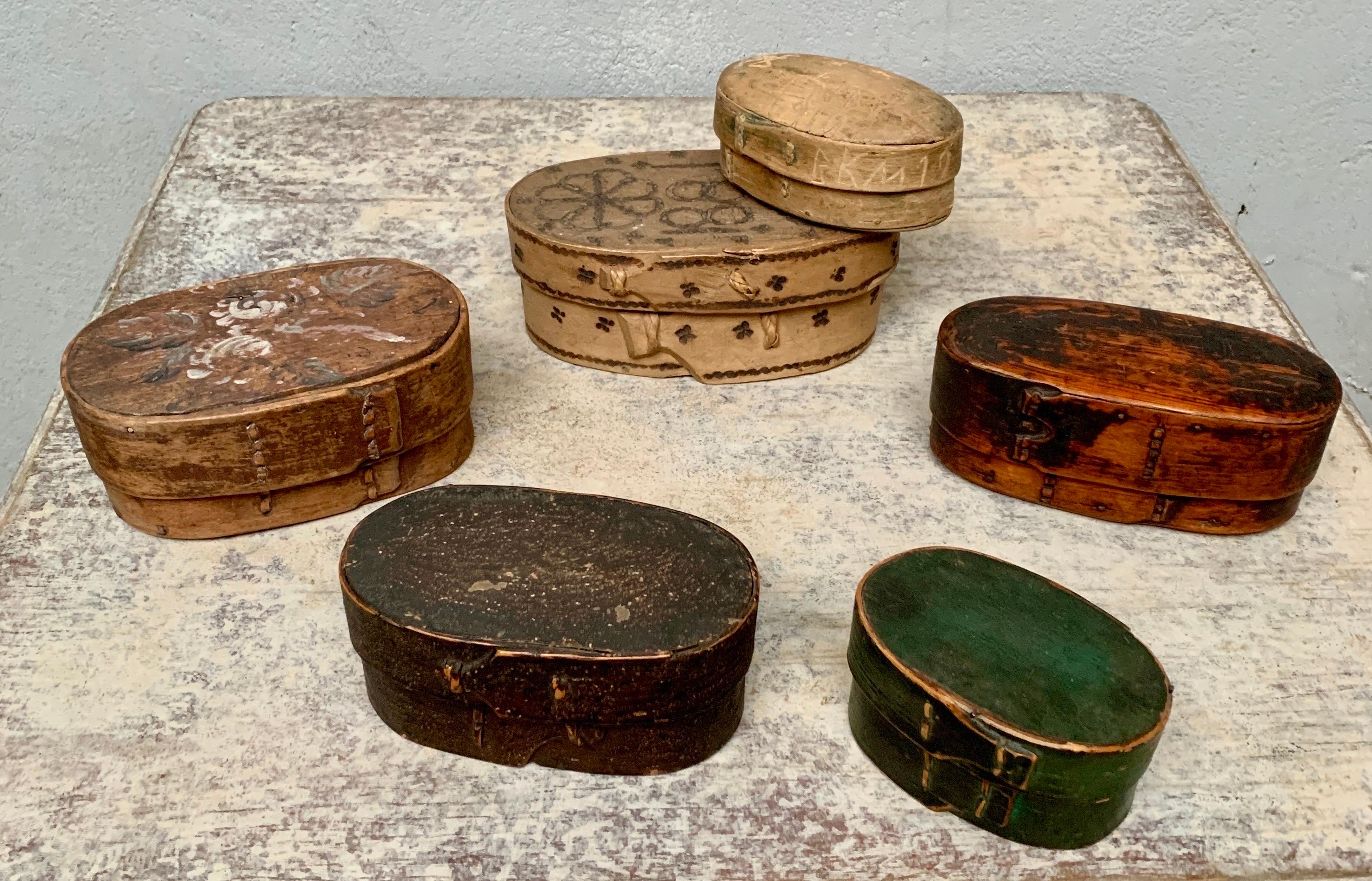 Collection of 6 Swedish 19th Century Painted Boxes 1