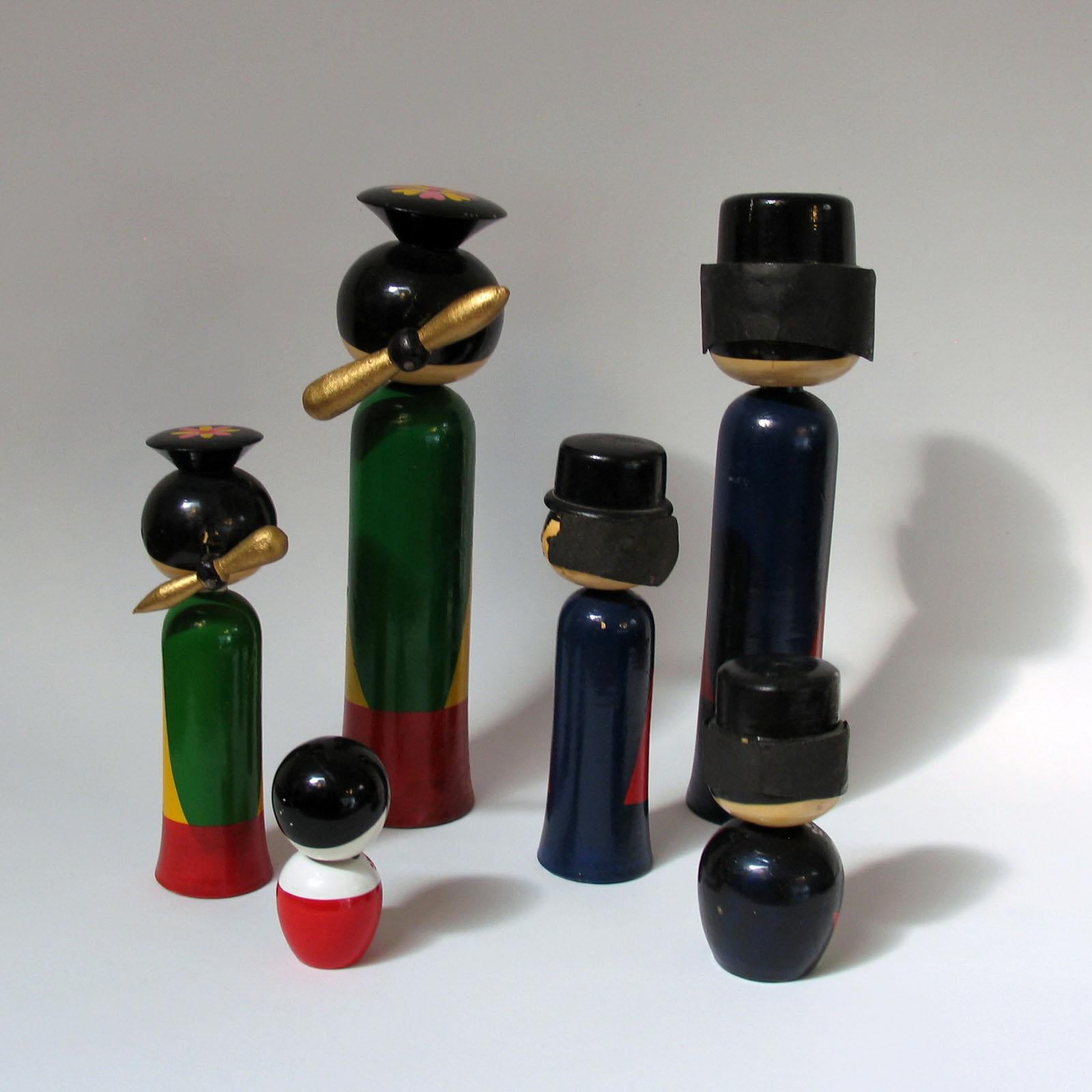 Maple Collection of 6 Vintage Kokeshi Bobble Head Dolls For Sale