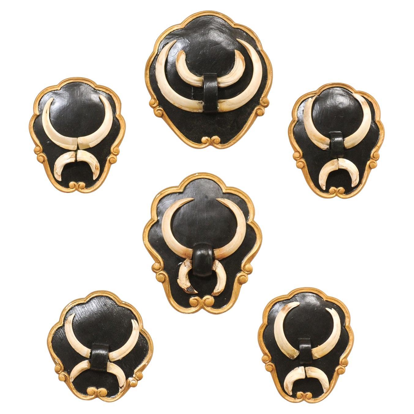 Collection of 6 Wall Plaques w/Boar Tusks For Sale