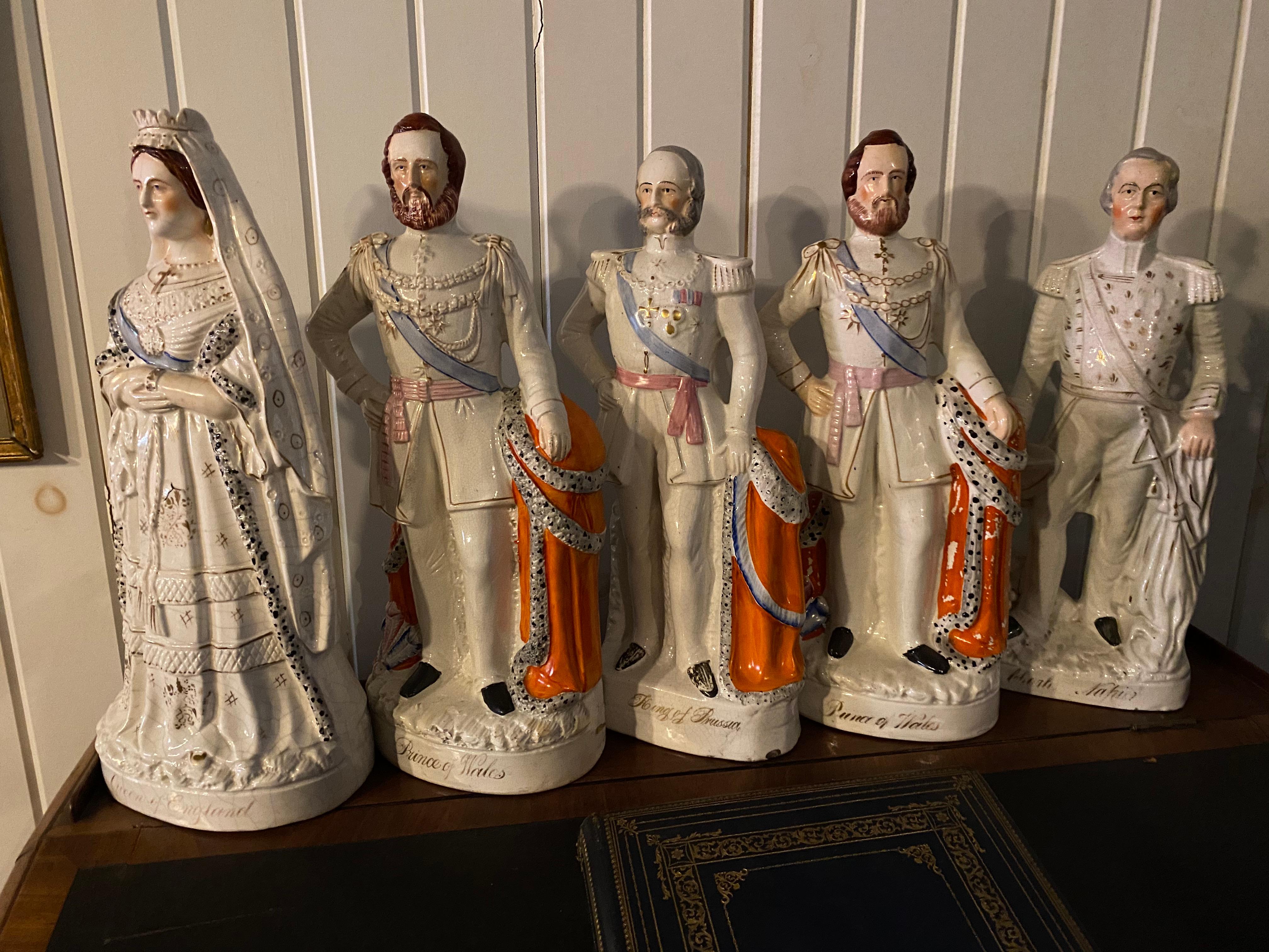 Collection of 7 19th Century Staffordshire Pottery Royal Figures of LargeScale In Good Condition For Sale In Buchanan, MI