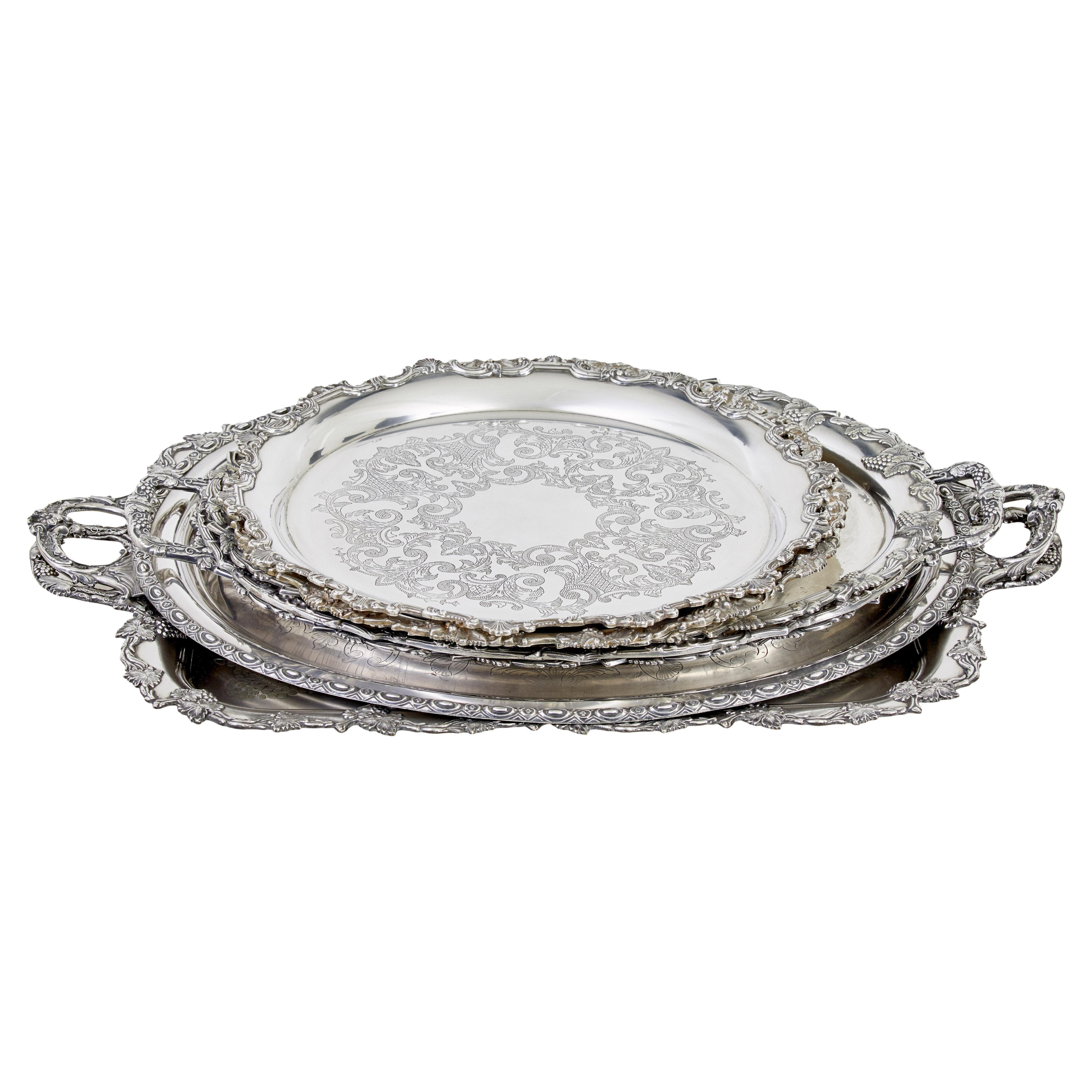 Collection of 7 20th Century silver plate trays For Sale