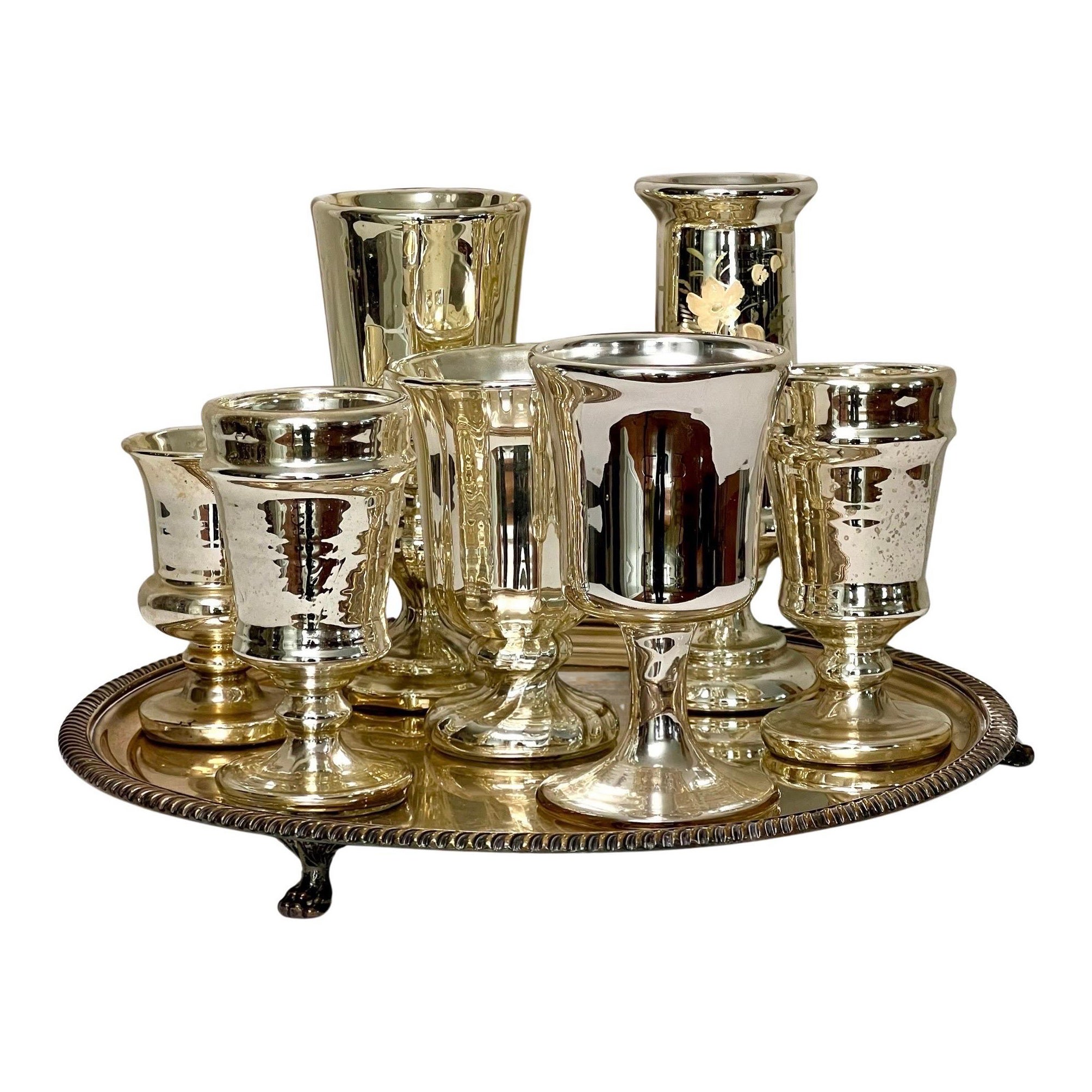 Collection of 7 Antique Mercury Glass Vases