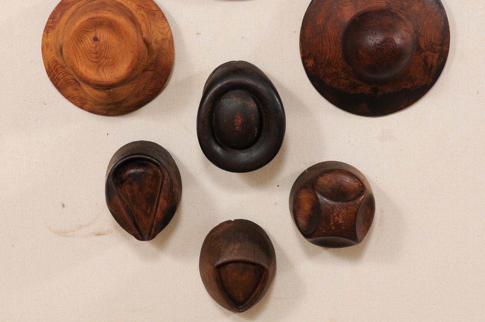 Collection of 7 Italian Wooden Hat Maker Forms from the Late 19th Century In Good Condition In Atlanta, GA