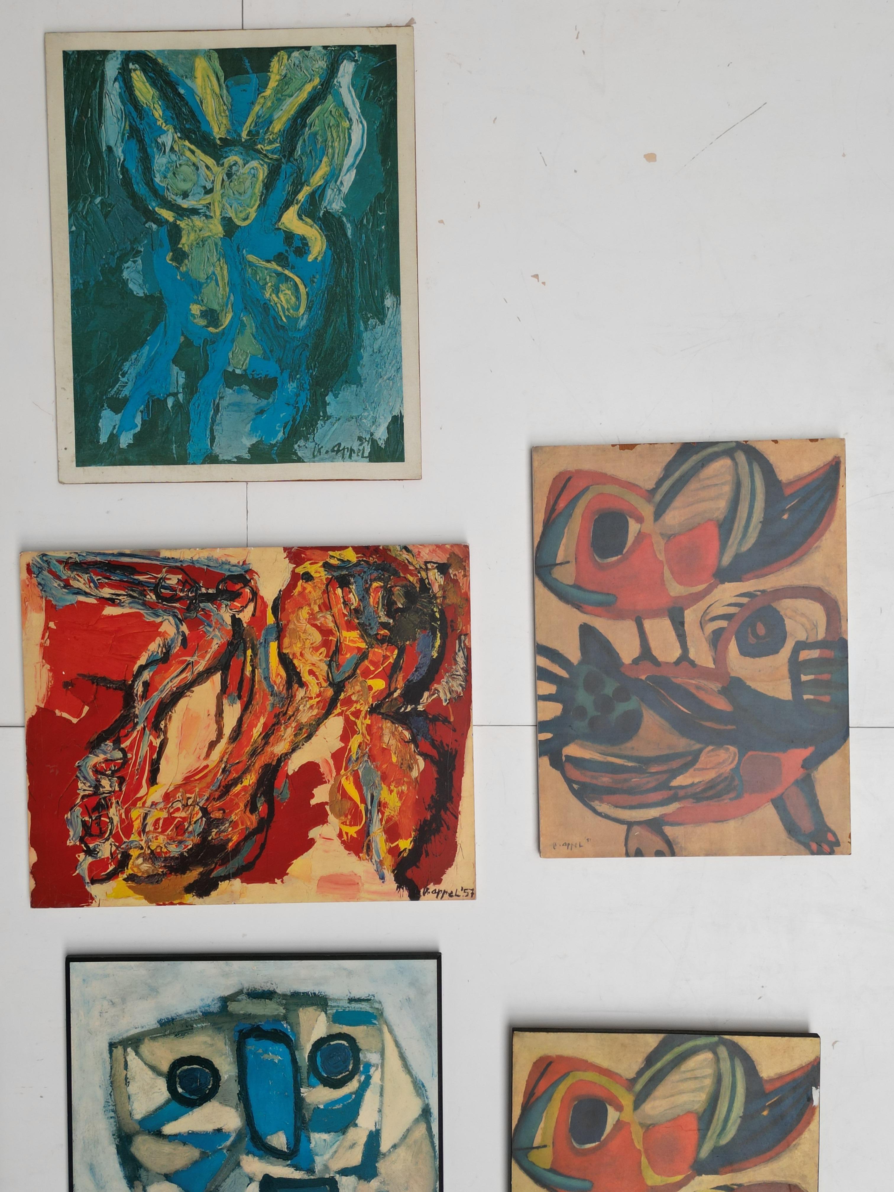 Collection of 7 Karel Appel 1970's Period Reproduction Posters on Chipwood For Sale 11