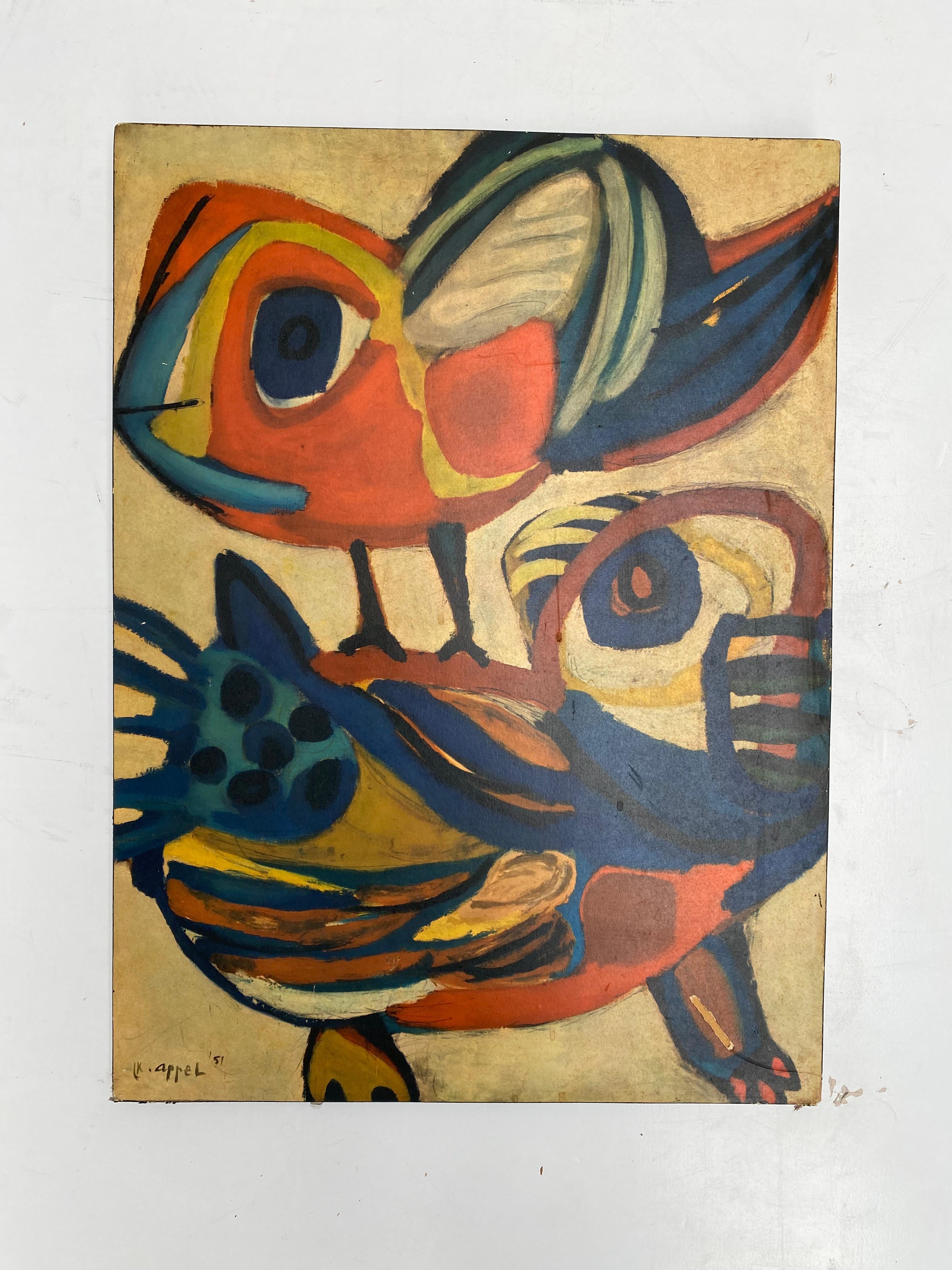 Mid-Century Modern Collection of 7 Karel Appel 1970's Period Reproduction Posters on Chipwood For Sale
