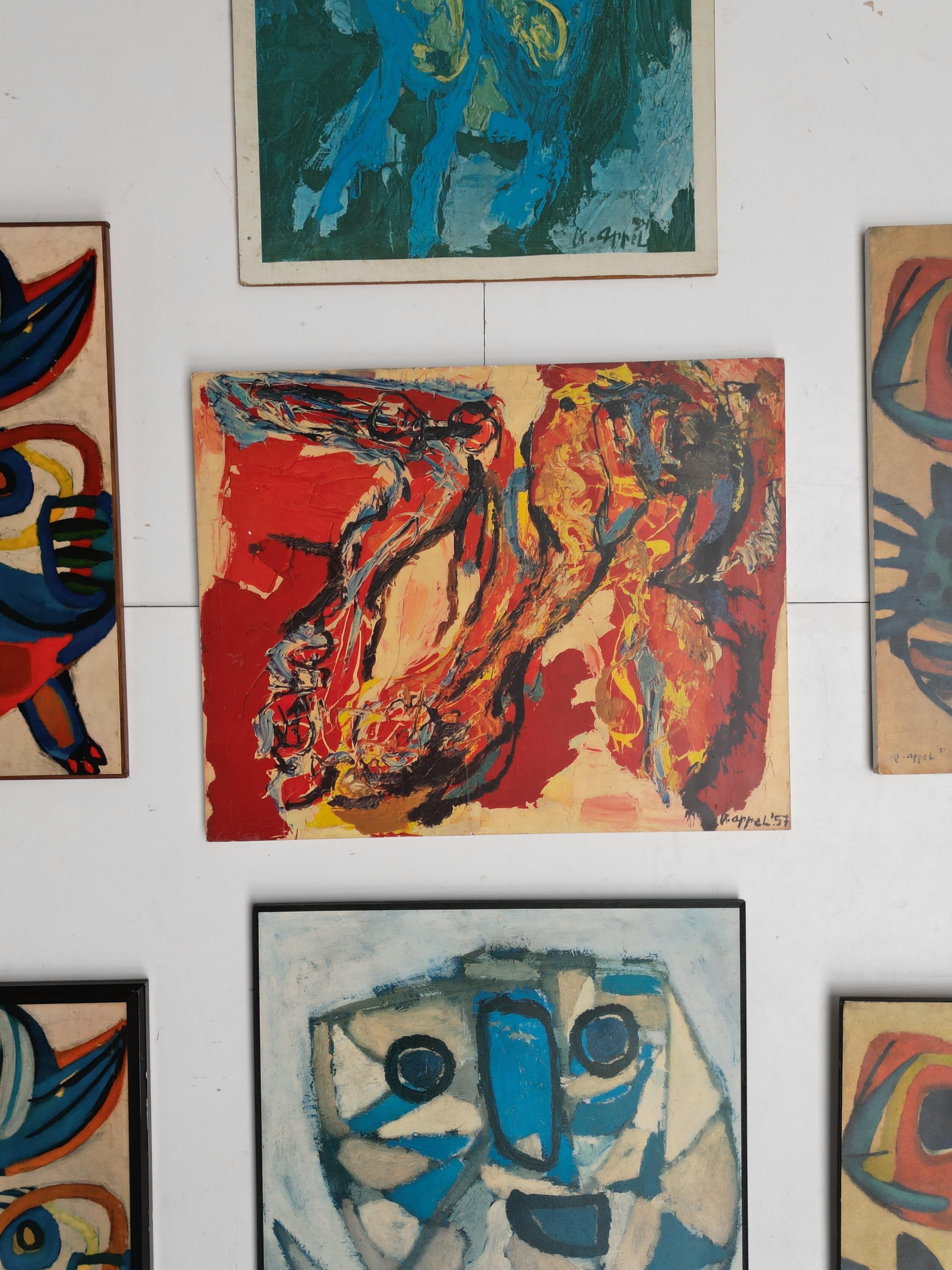 Collection of 7 Karel Appel 1970's Period Reproduction Posters on Chipwood In Good Condition For Sale In bergen op zoom, NL
