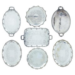 Collection of 7 Mid 20th Century Silver Plate Trays