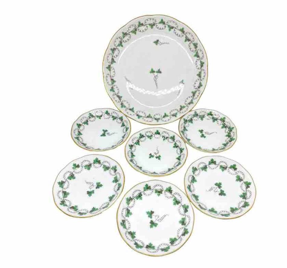 Modern Collection of 7 Plates Herend Hungary Porcelain Wall Decoration Ready to Hang For Sale