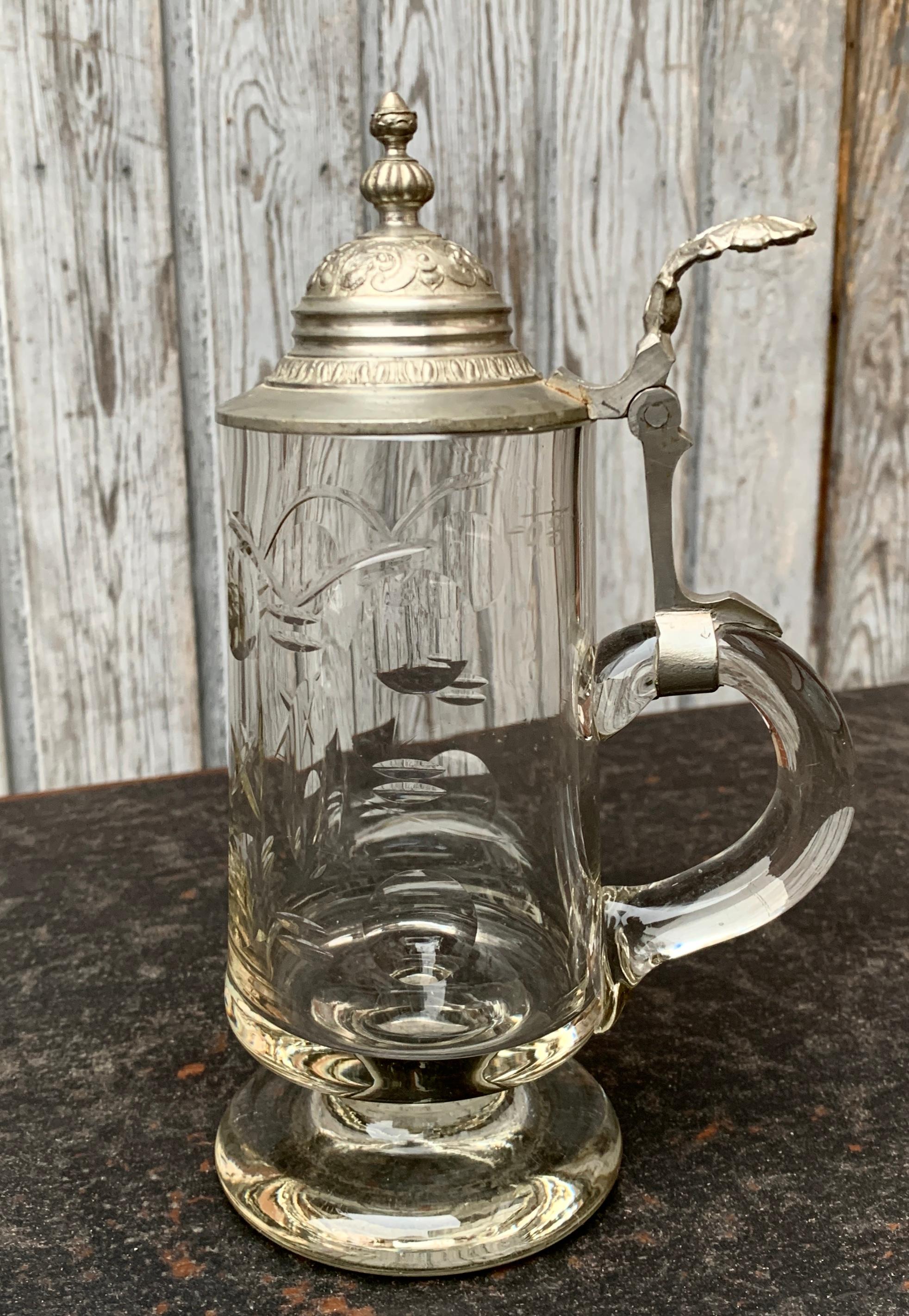 Collection of 8 Glass And Metal German Tankards For Sale 7