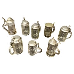 Collection of 8 Glass And Metal German Tankards